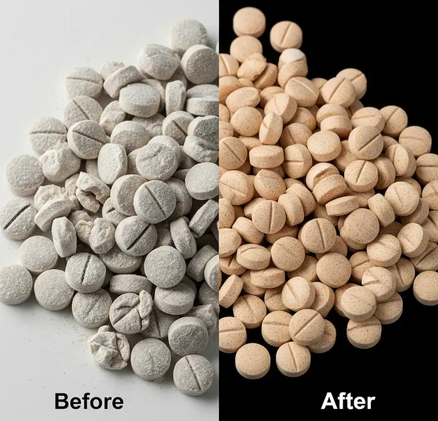 Comparación de la máquina tamizadora antes y después del cribado.