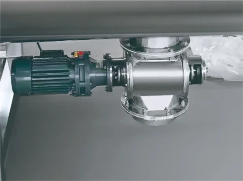 Turn off the fan and discharge the material